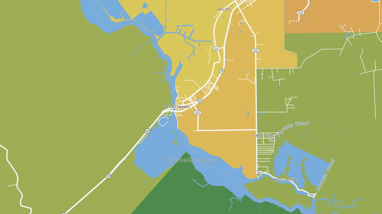 Des Allemands, LA Map of Vehicle Theft Rates