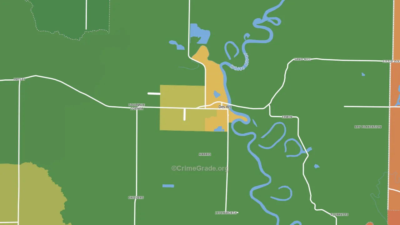 Des Arc, AR Map of Vehicle Theft Rates