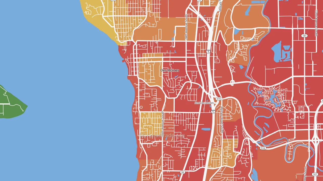 Des Moines, WA Map of Vehicle Theft Rates