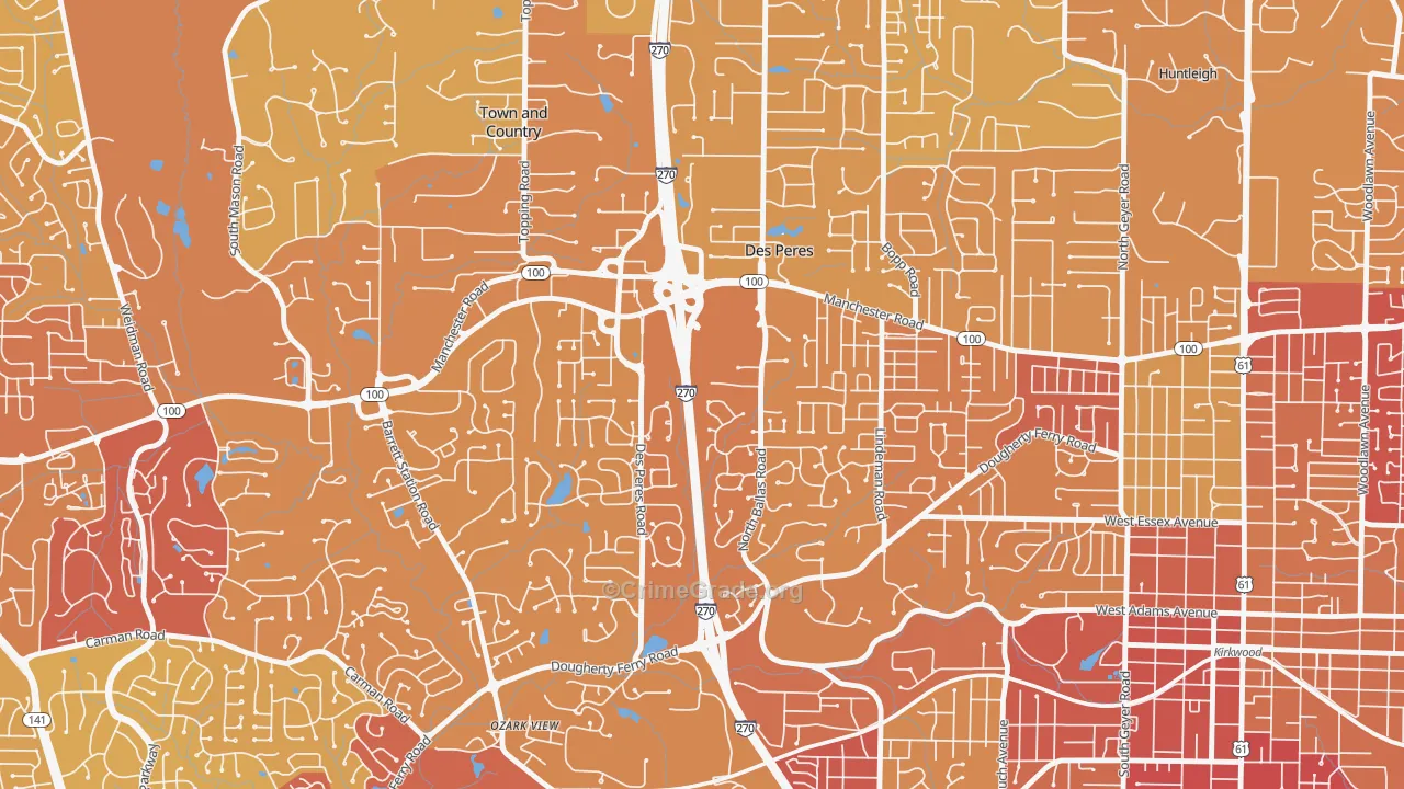 Des Peres, MO Map of Vehicle Theft Rates
