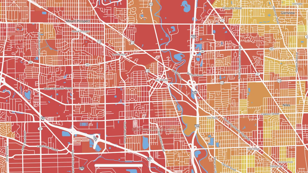 Des Plaines, IL Map of Vehicle Theft Rates