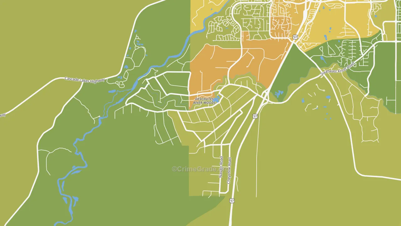 Deschutes River Woods, Bend, OR Map of Vehicle Theft Rates