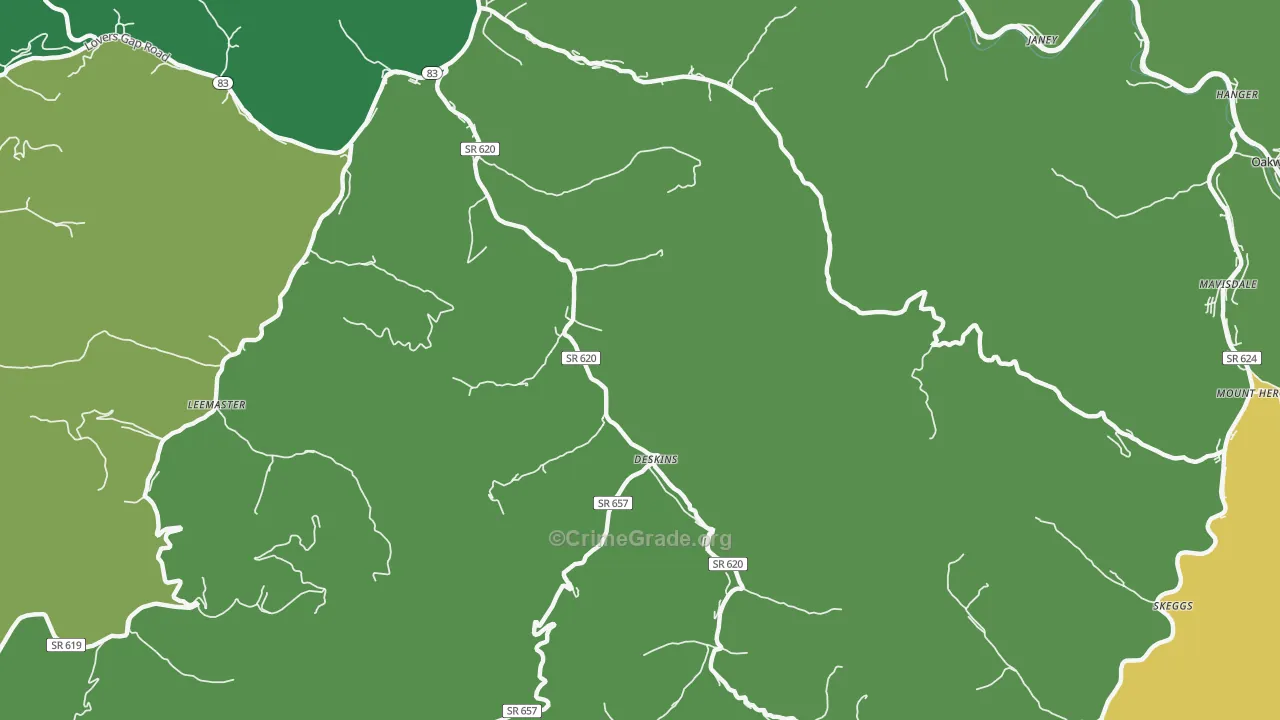 Deskins, VA Map of Vehicle Theft Rates