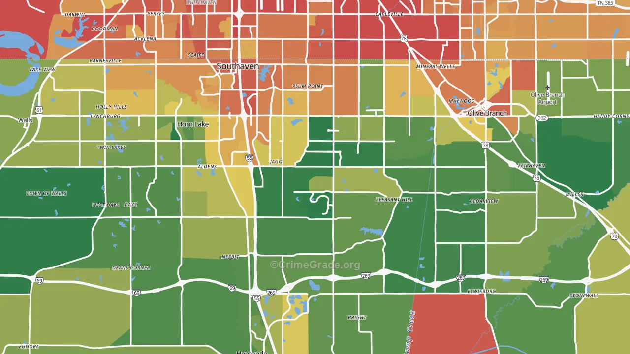 DeSoto County, MS Map of Vehicle Theft Rates