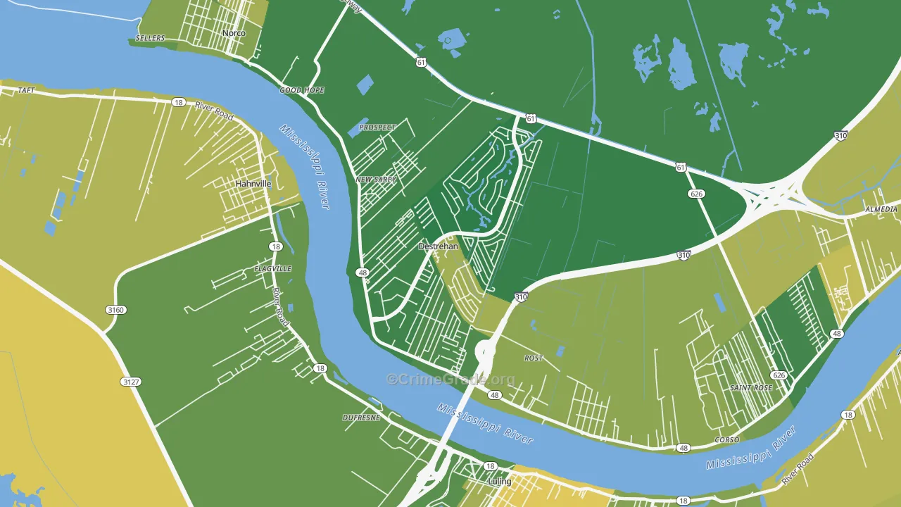 Destrehan, LA Map of Vehicle Theft Rates