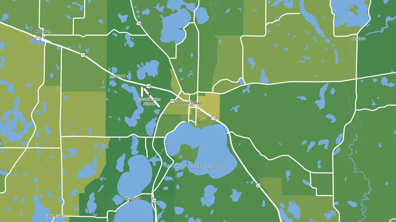 Detroit Lakes, MN Map of Vehicle Theft Rates
