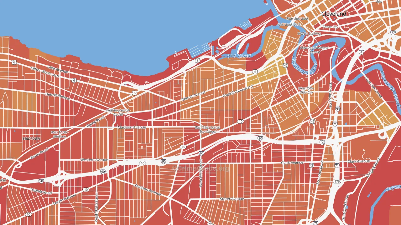 Detroit Shoreway, Cleveland, OH Map of Vehicle Theft Rates