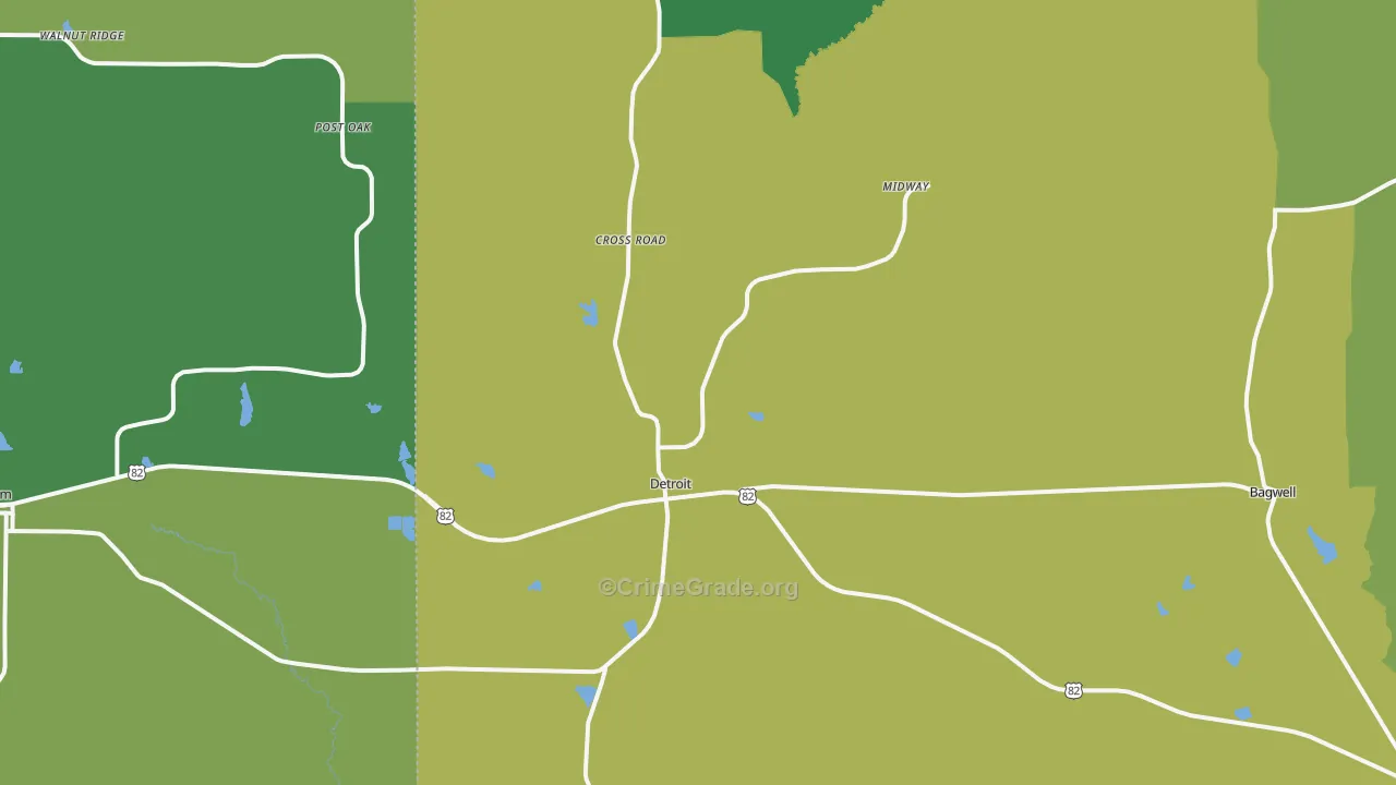 Detroit, TX Map of Vehicle Theft Rates