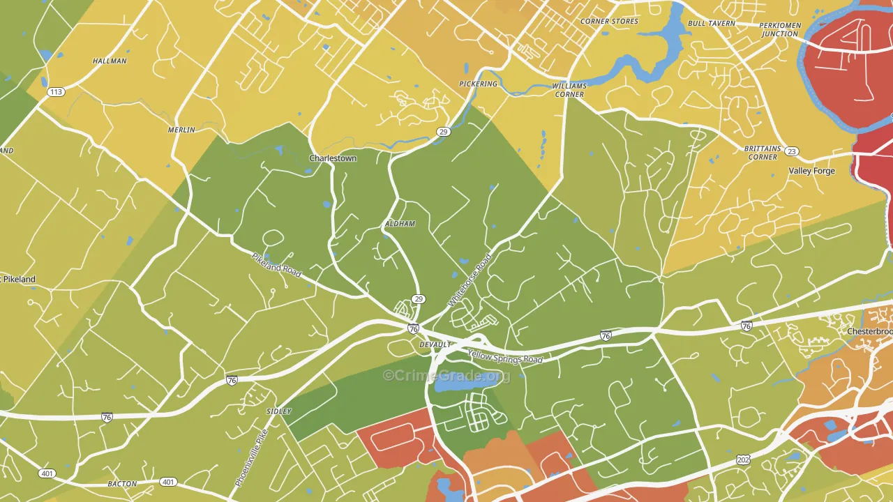 Devault, PA Map of Vehicle Theft Rates