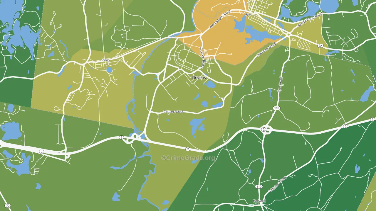 Devens, MA Map of Vehicle Theft Rates