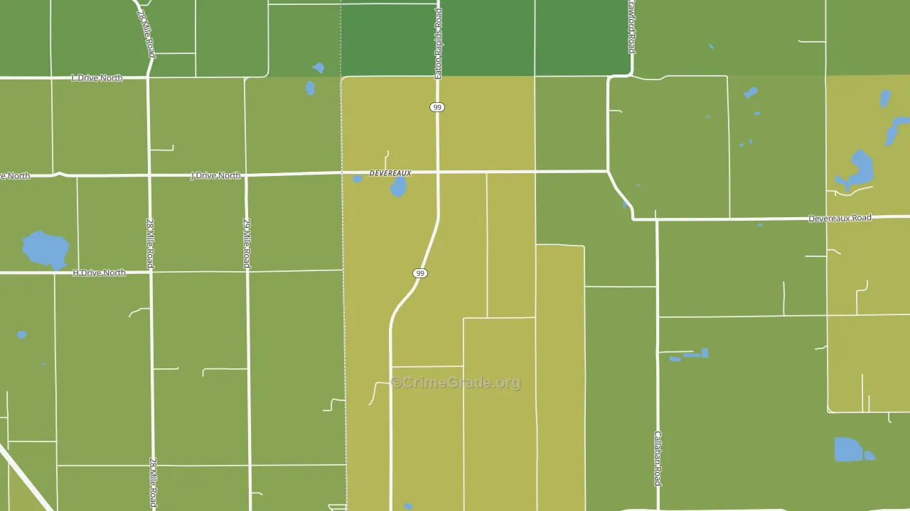 Devereaux, MI Map of Vehicle Theft Rates
