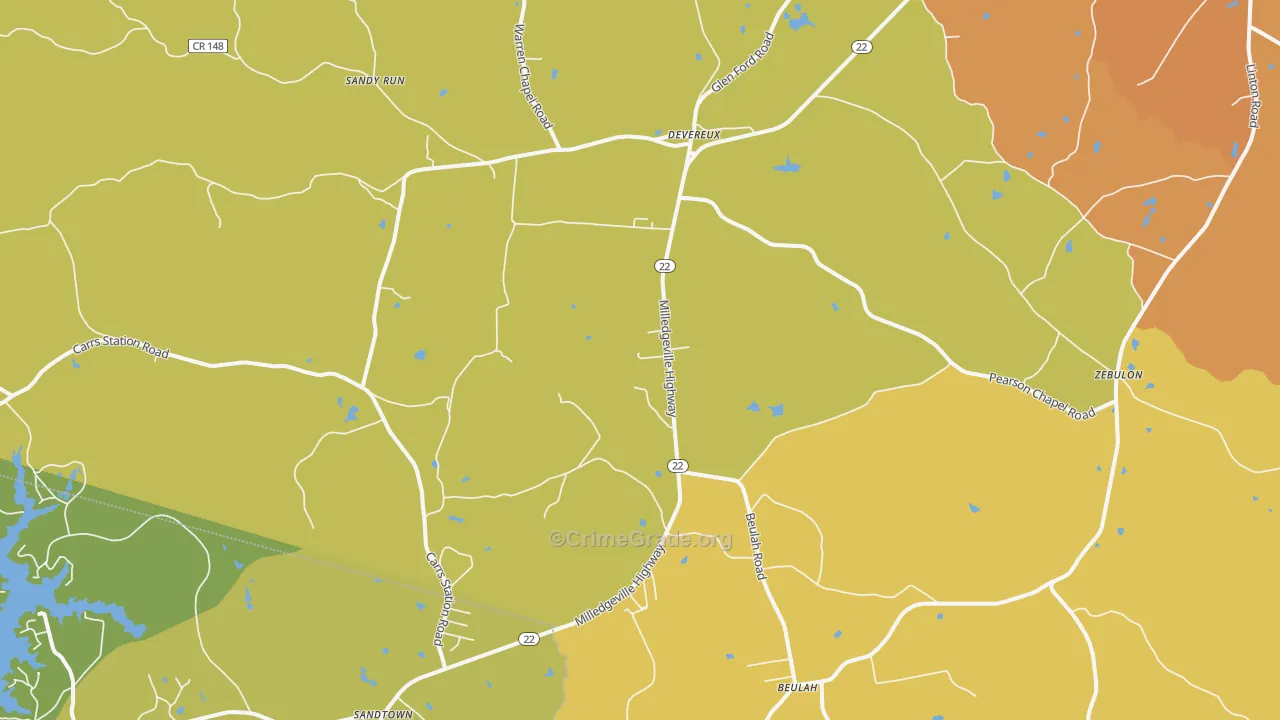 Devereux, GA Map of Vehicle Theft Rates