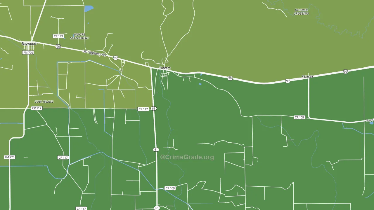 Devers, TX Map of Vehicle Theft Rates