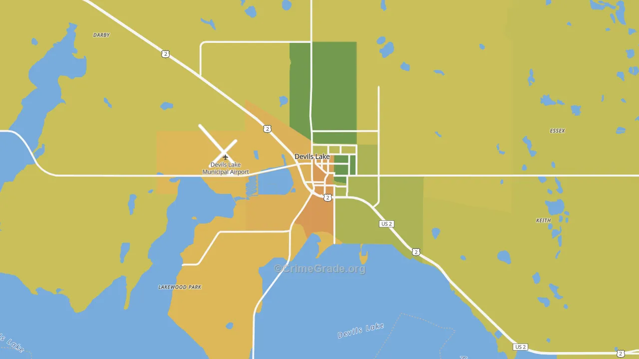 Devils Lake, ND Map of Vehicle Theft Rates