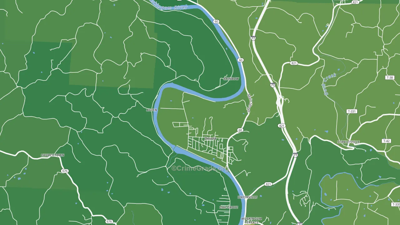 Devola, OH Map of Vehicle Theft Rates