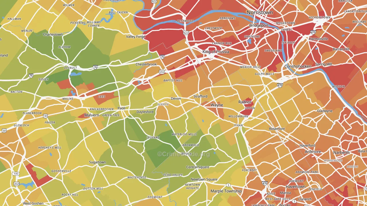 Devon, PA Map of Vehicle Theft Rates