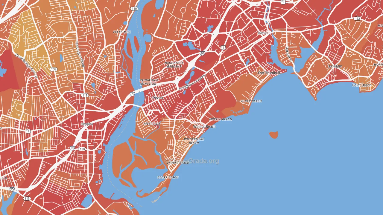 Devon-Walnut Beach, Milford, CT Map of Vehicle Theft Rates
