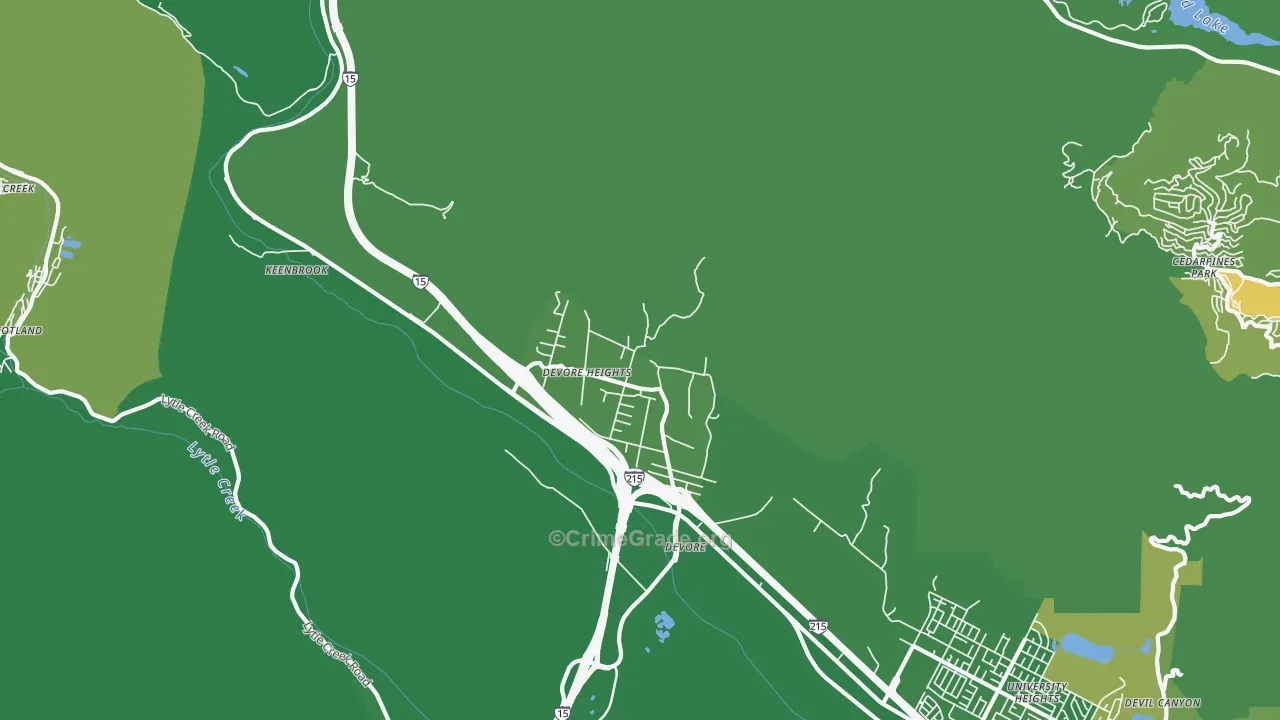 Devore Heights, CA Map of Vehicle Theft Rates