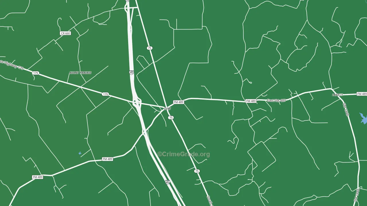 Dew, TX Map of Vehicle Theft Rates