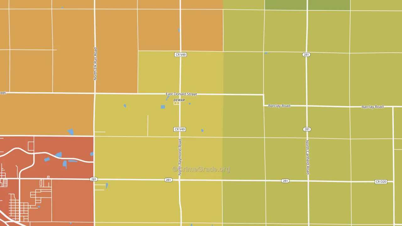 Dewar, IA Map of Vehicle Theft Rates