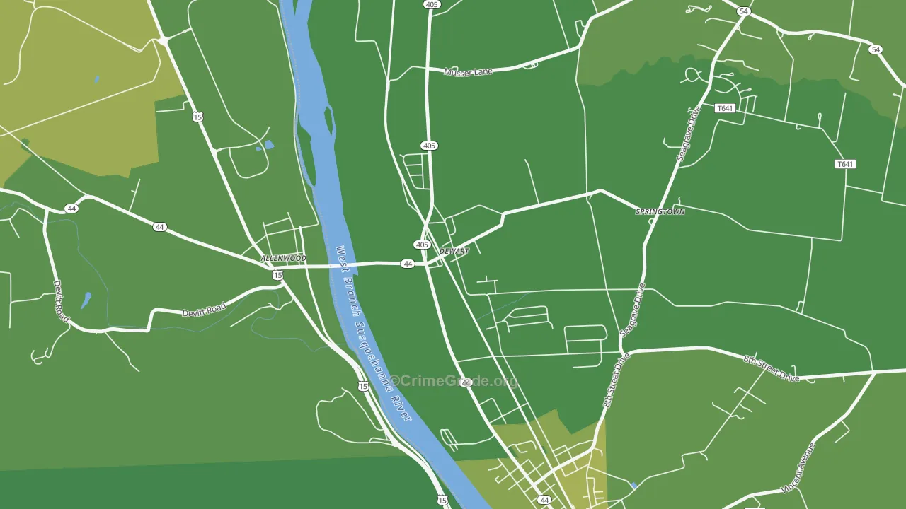 Dewart, PA Map of Vehicle Theft Rates