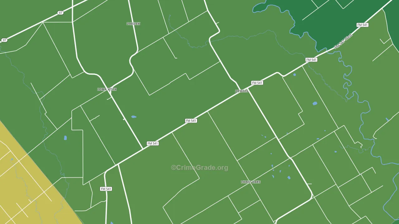 Dewees, TX Map of Vehicle Theft Rates