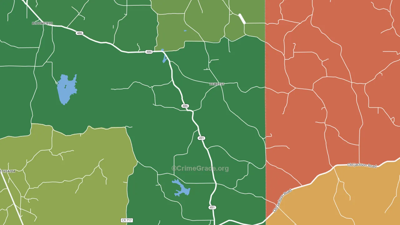 DeWeese, MS Map of Vehicle Theft Rates