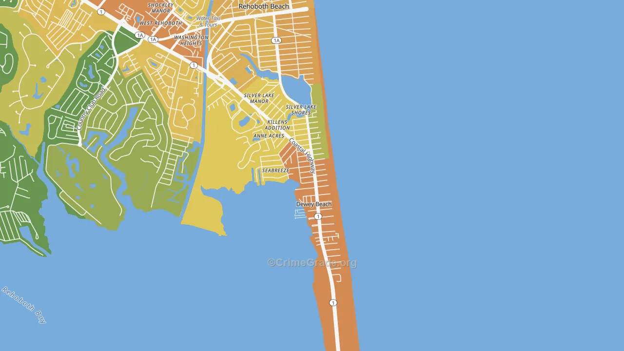 Dewey Beach, DE Map of Vehicle Theft Rates