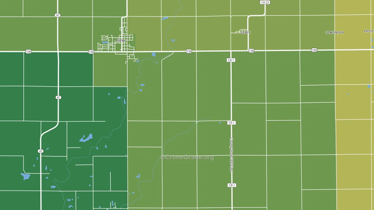 Dewey, IL Map of Vehicle Theft Rates