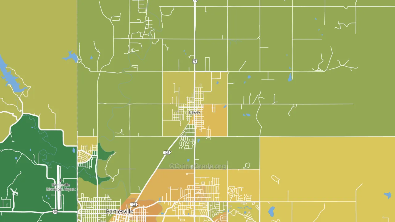 Dewey, OK Map of Vehicle Theft Rates