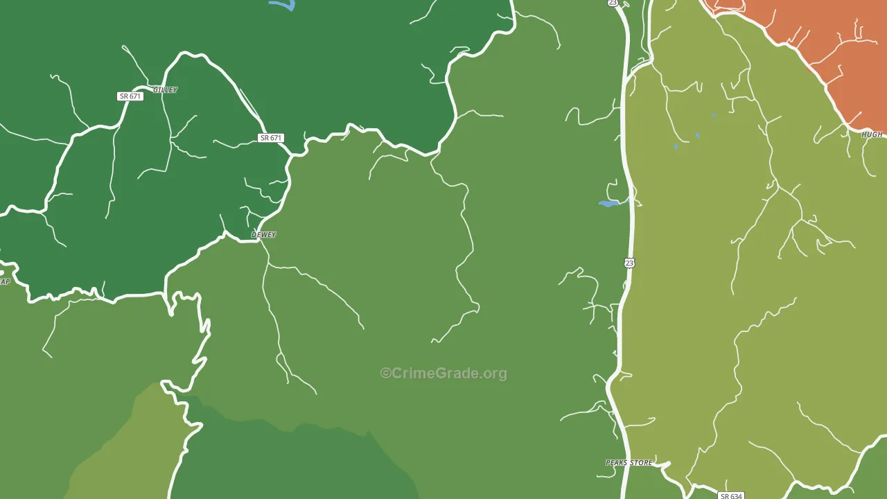Dewey, VA Map of Vehicle Theft Rates