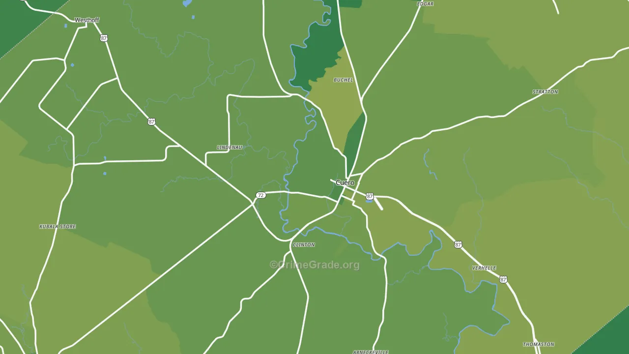 DeWitt County, TX Map of Vehicle Theft Rates