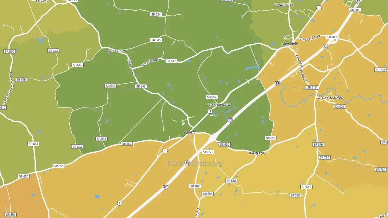 Dewitt, VA Map of Vehicle Theft Rates