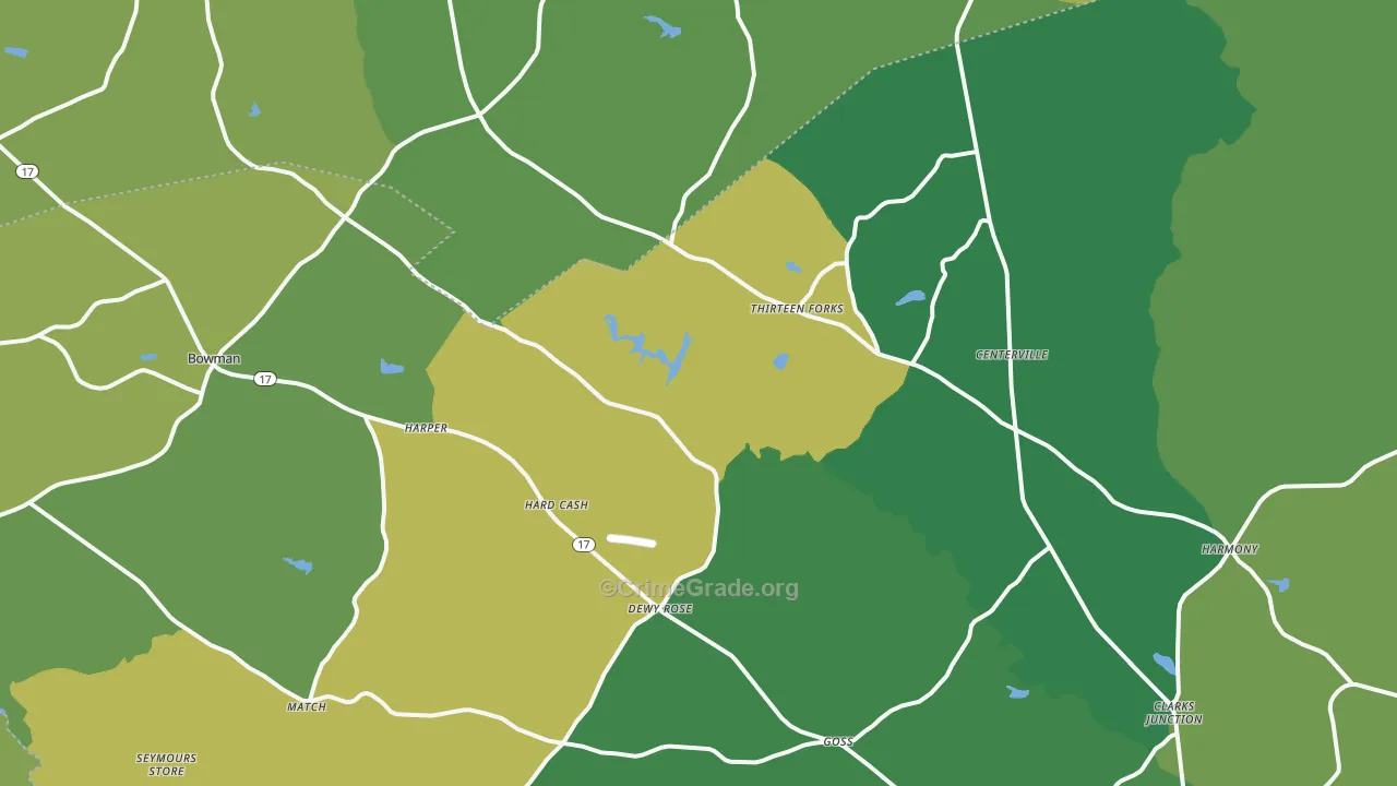 Dewy Rose, GA Map of Vehicle Theft Rates