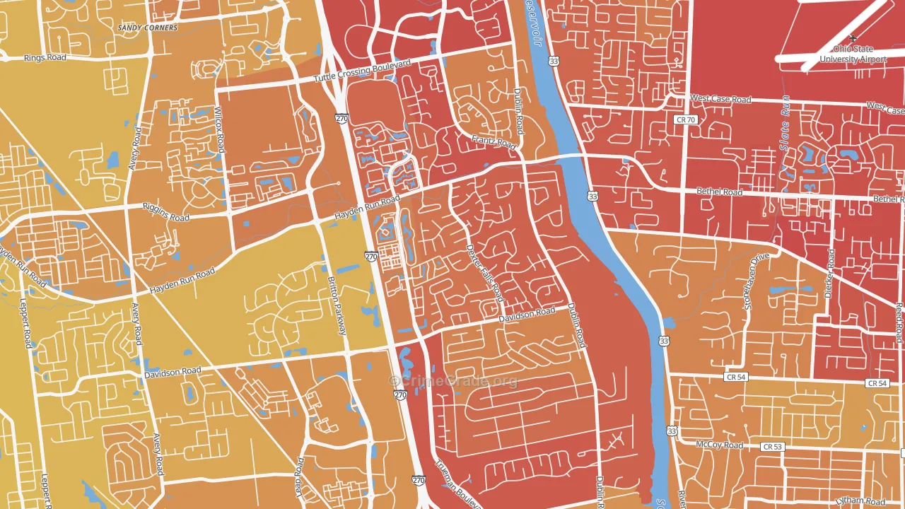 Dexter Falls, Columbus, OH Map of Vehicle Theft Rates