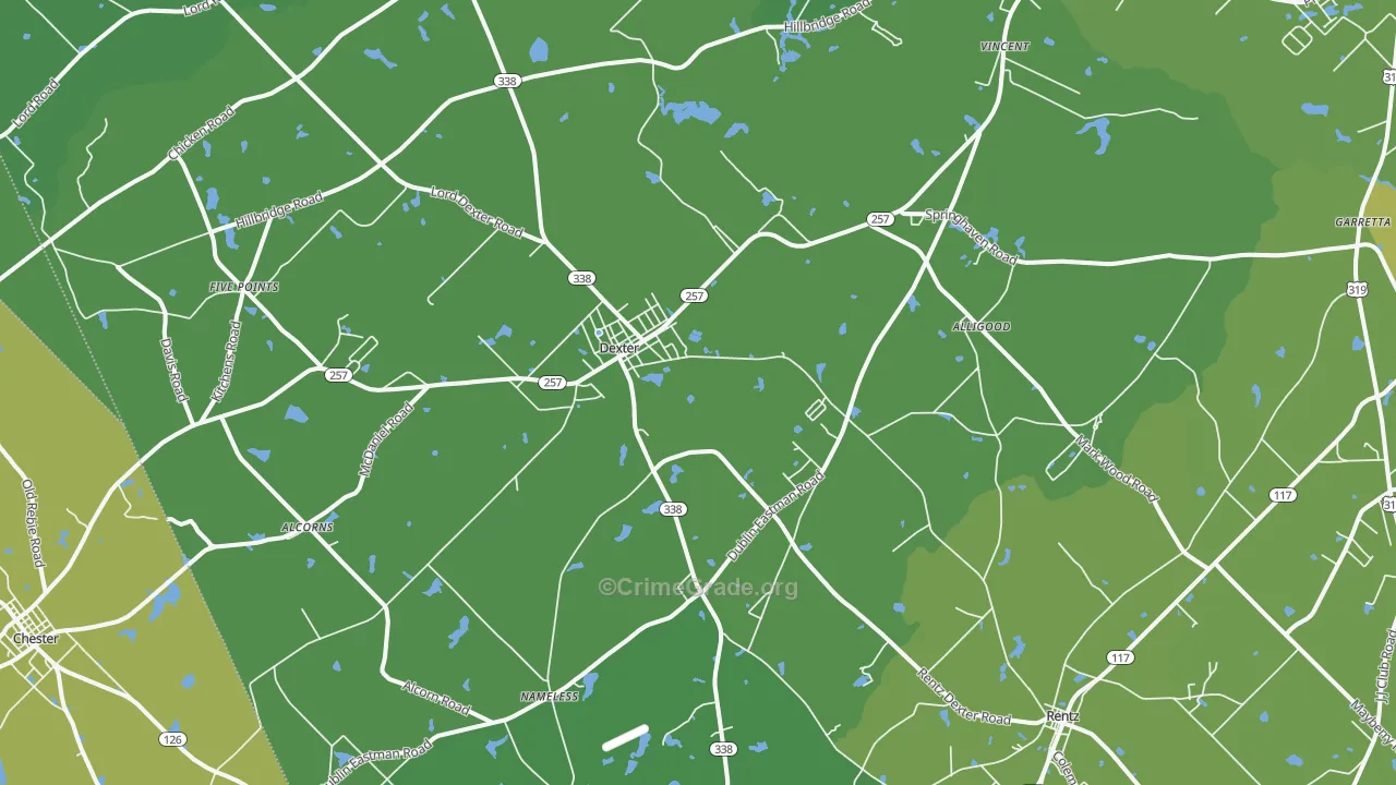 Dexter, GA Map of Vehicle Theft Rates