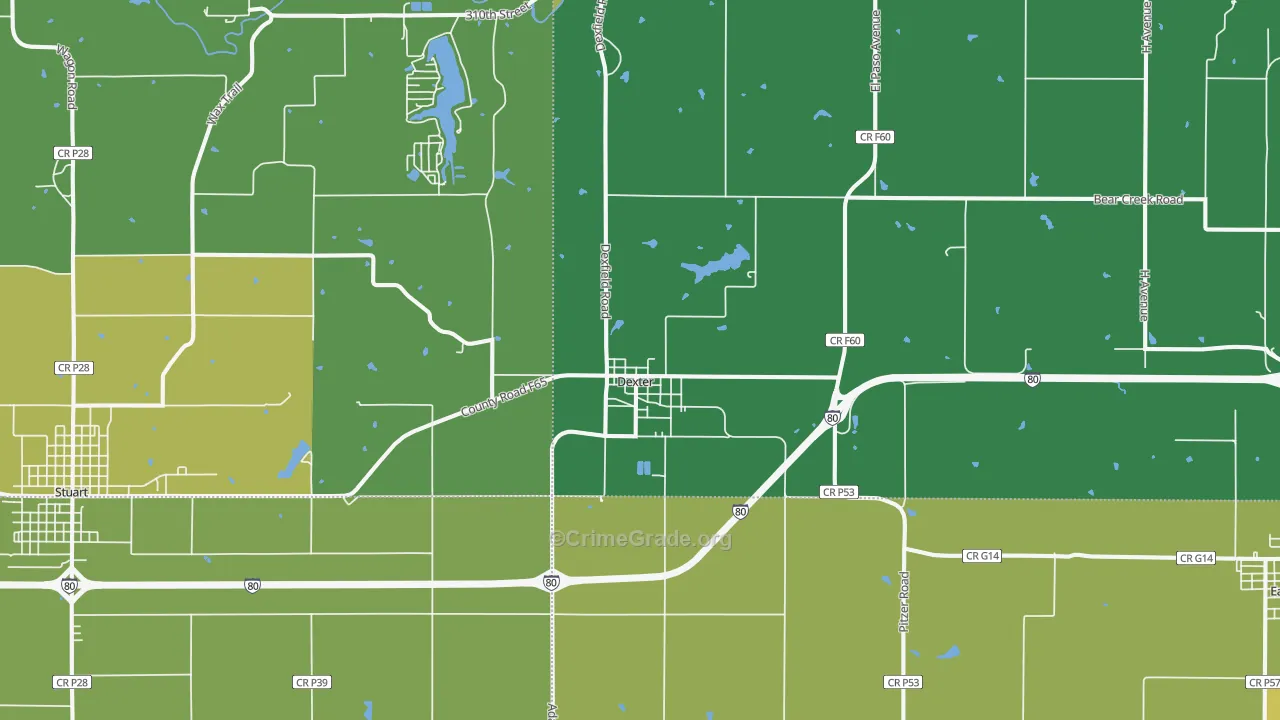 Dexter, IA Map of Vehicle Theft Rates