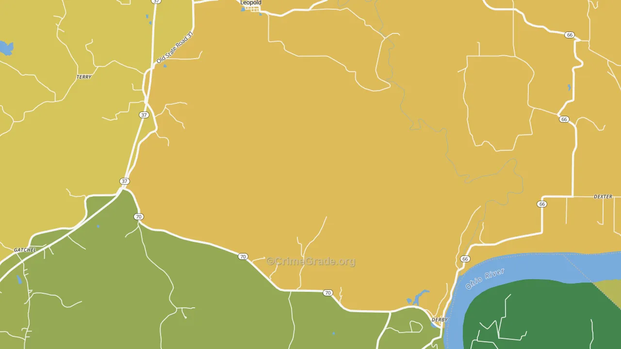 Dexter, IN Map of Vehicle Theft Rates