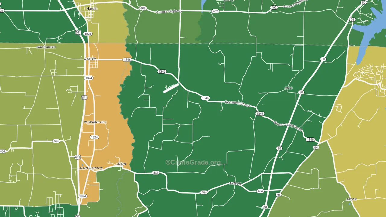 Dexter, KY Map of Vehicle Theft Rates