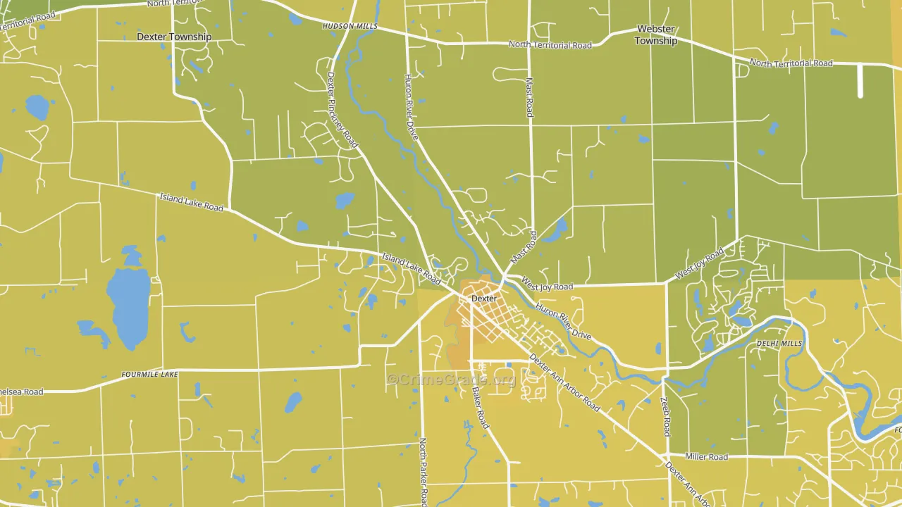 Dexter, MI Map of Vehicle Theft Rates