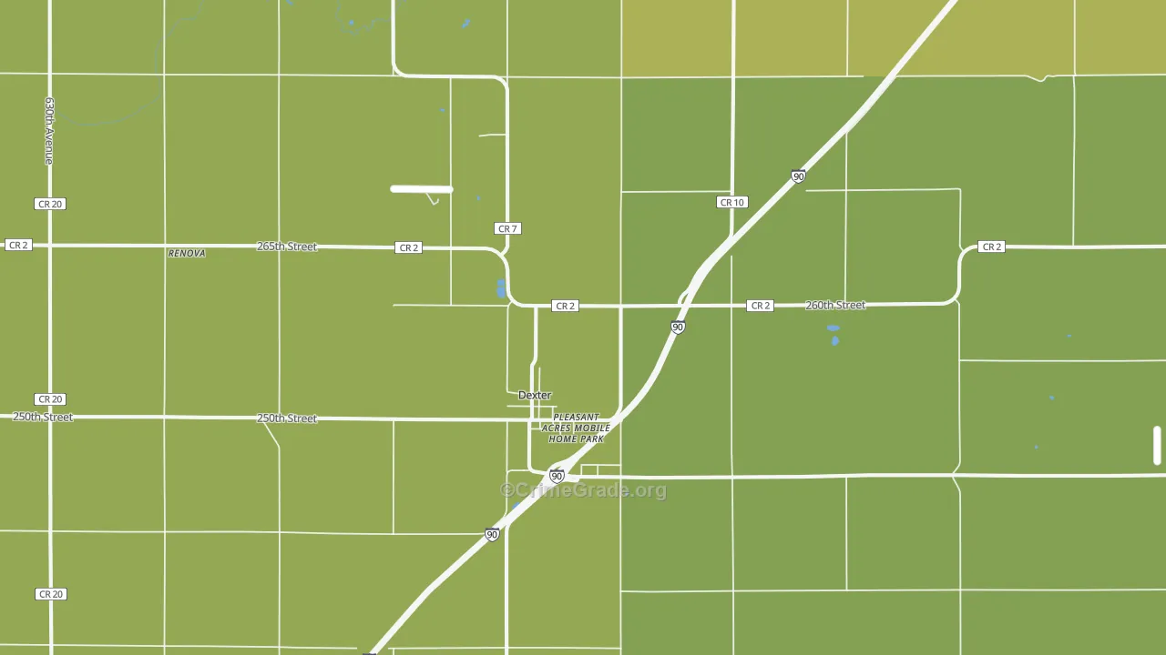Dexter, MN Map of Vehicle Theft Rates