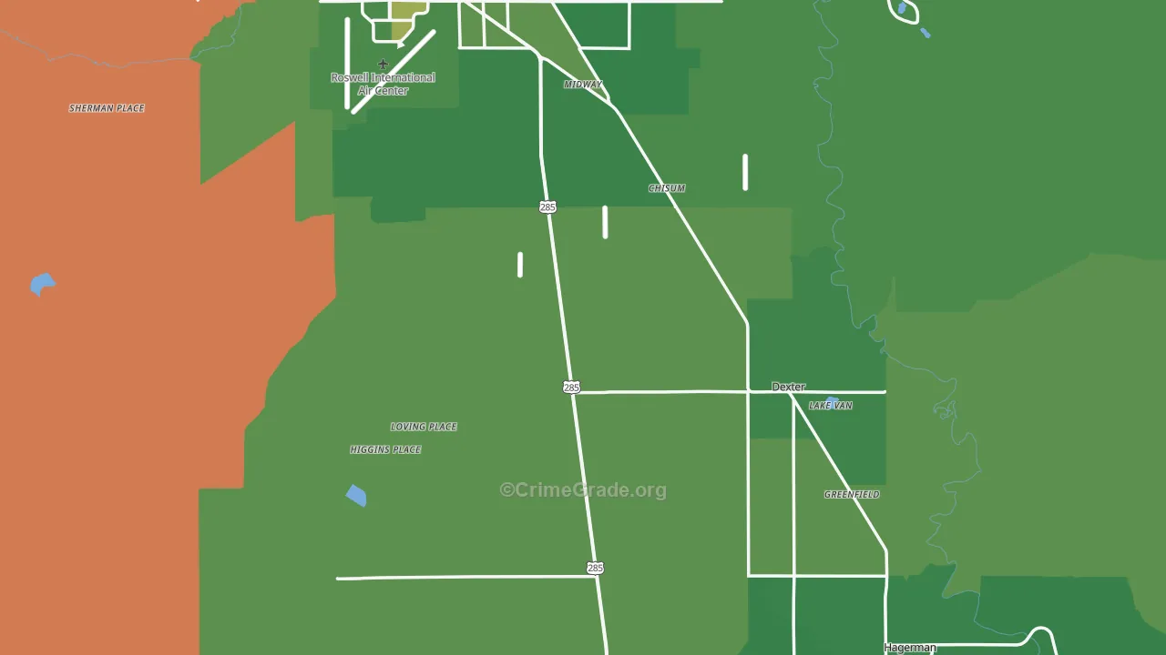 Dexter, NM Map of Vehicle Theft Rates