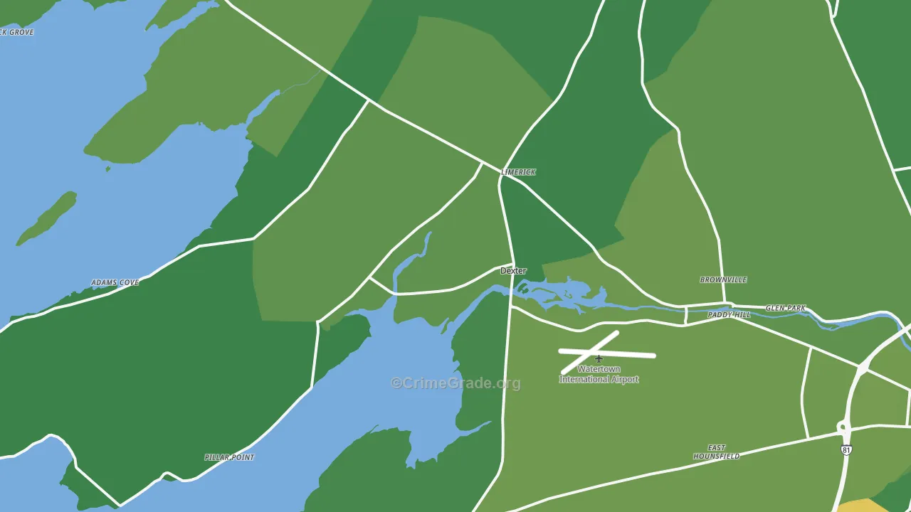 Dexter, NY Map of Vehicle Theft Rates