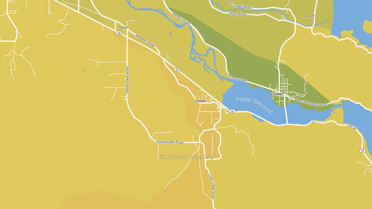 Dexter, OR Map of Vehicle Theft Rates