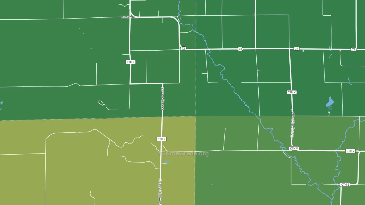 Dexterville, WI Map of Vehicle Theft Rates