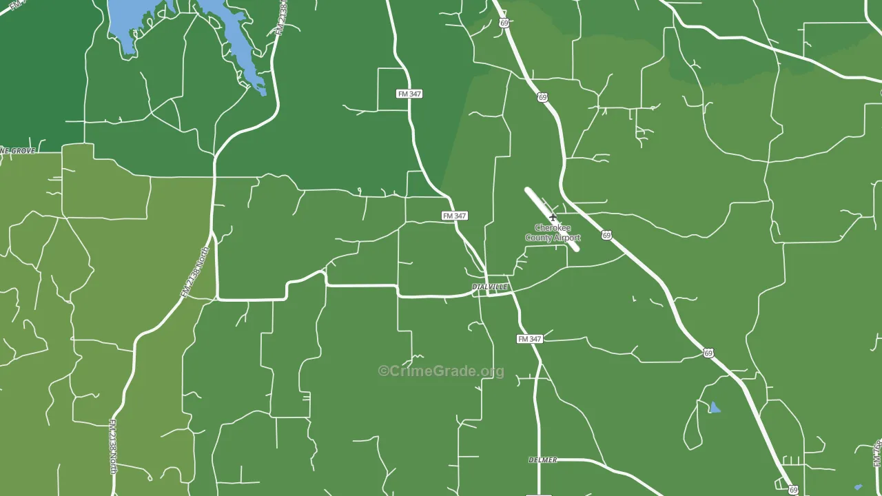 Dialville, TX Map of Vehicle Theft Rates