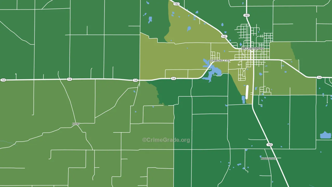 Diamond City, IL Map of Vehicle Theft Rates