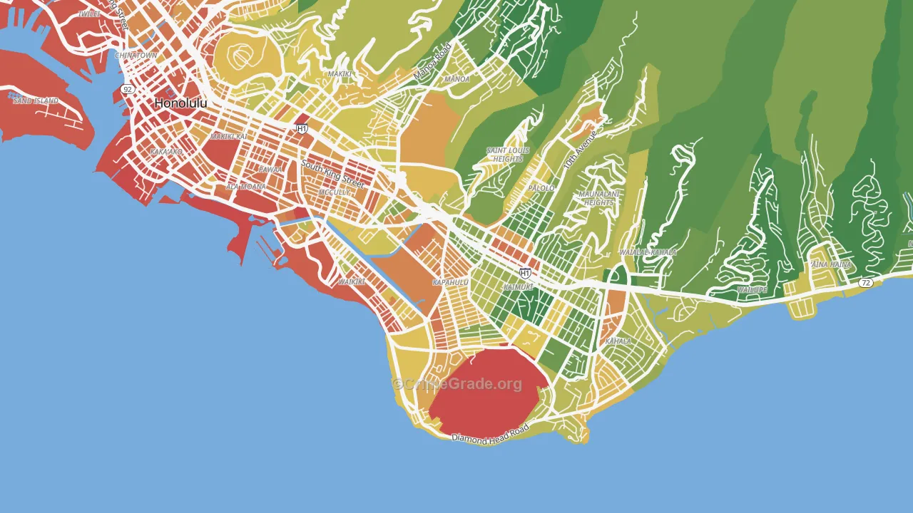 Diamond Head-Kapahulu-St Louis, Honolulu, HI Map of Vehicle Theft Rates