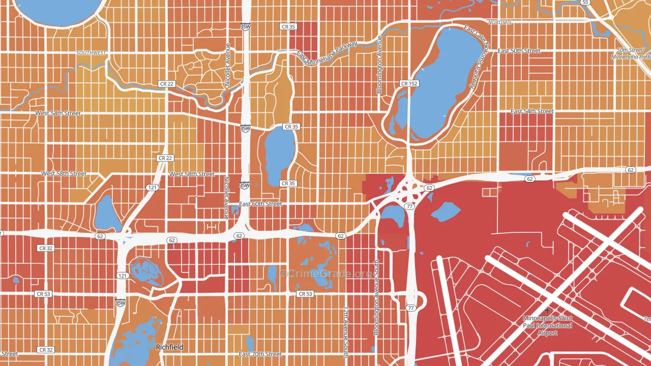Diamond Lake, Minneapolis, MN Map of Vehicle Theft Rates