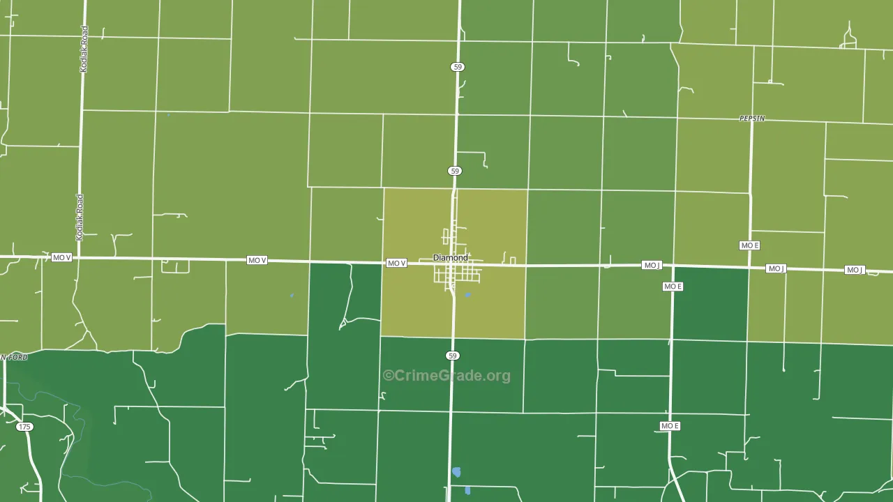 Diamond, MO Map of Vehicle Theft Rates